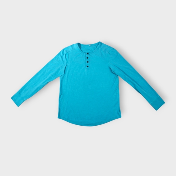 Lululemon Shirt Mens Sz M Blue Long Sleeve 1/4 Button Neck Pullover Knit Casual - Picture 2 of 8
